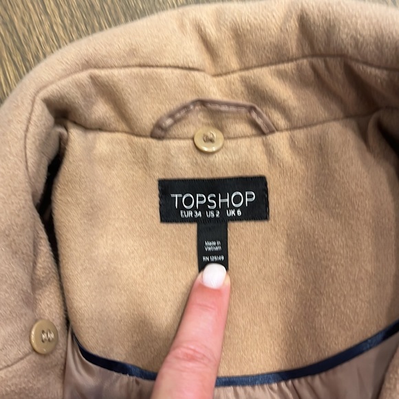 TOPSHOP camel pea coat with gold button detail! Size US 2. Small spots on front. - Picture 3 of 8